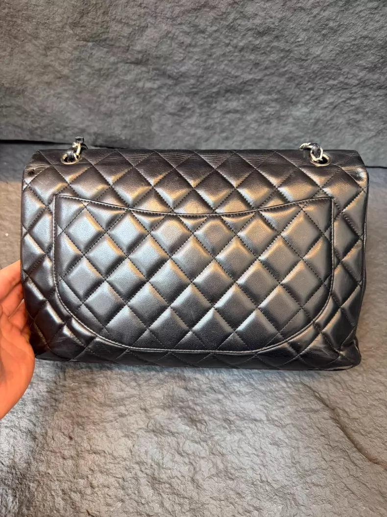 CHANEL Chanel CFmaxi lambskin black silver hardware