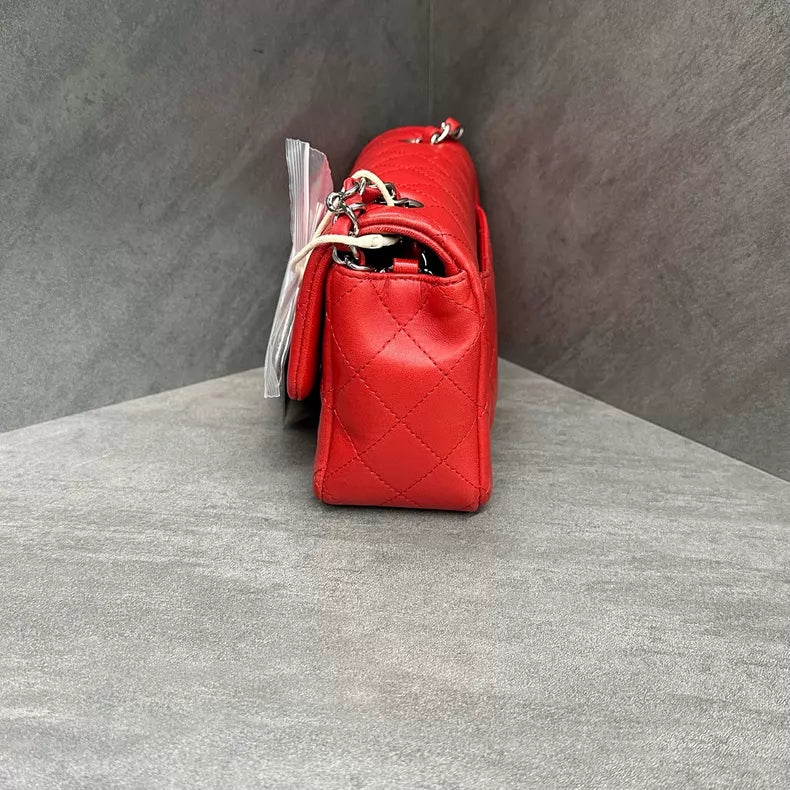 Chanel Chanel CF mini red silver hardware lambskin