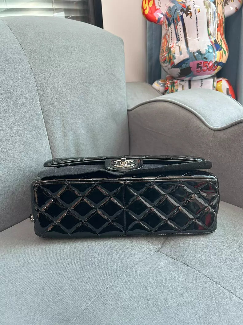 Chanel jumbo black silver hardware patent leather 98-99