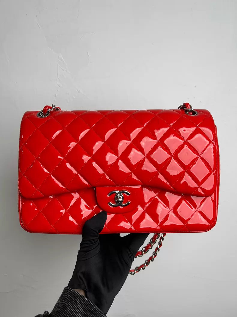 CHANEL Chanel CFJumbo patent leather red silver hardware 1