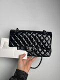 CHANEL Chanel CF medium patent leather black silver hardware 19