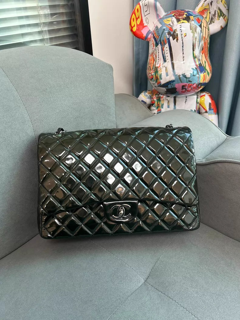 Chanel Chanel cf patent leather blue MAX silver hardware