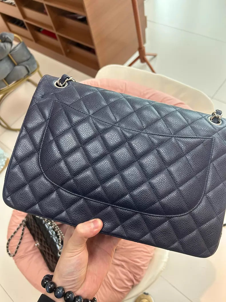 Chanel Chanel cf jumbo pebbled leather dark blue 19