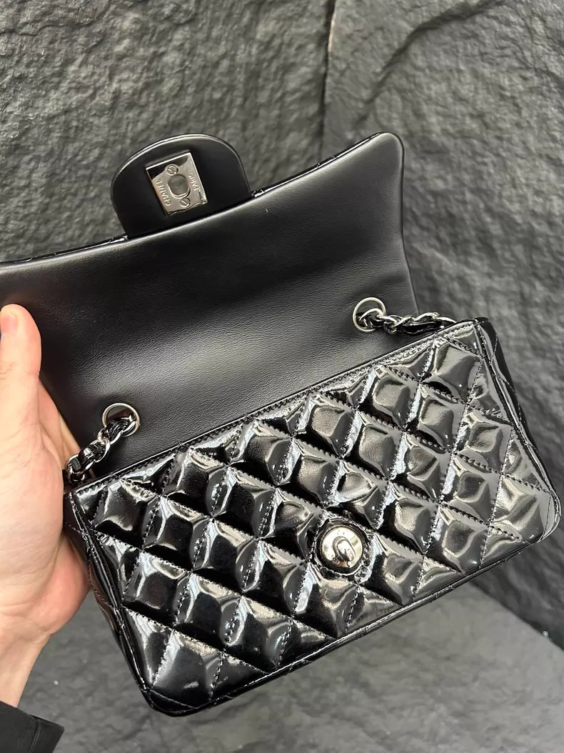 CHANEL Chanel CF mini patent leather black