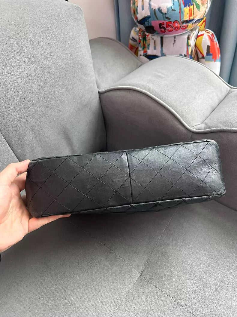 Chanel Chanel cf jumbo black lambskin silver hardware