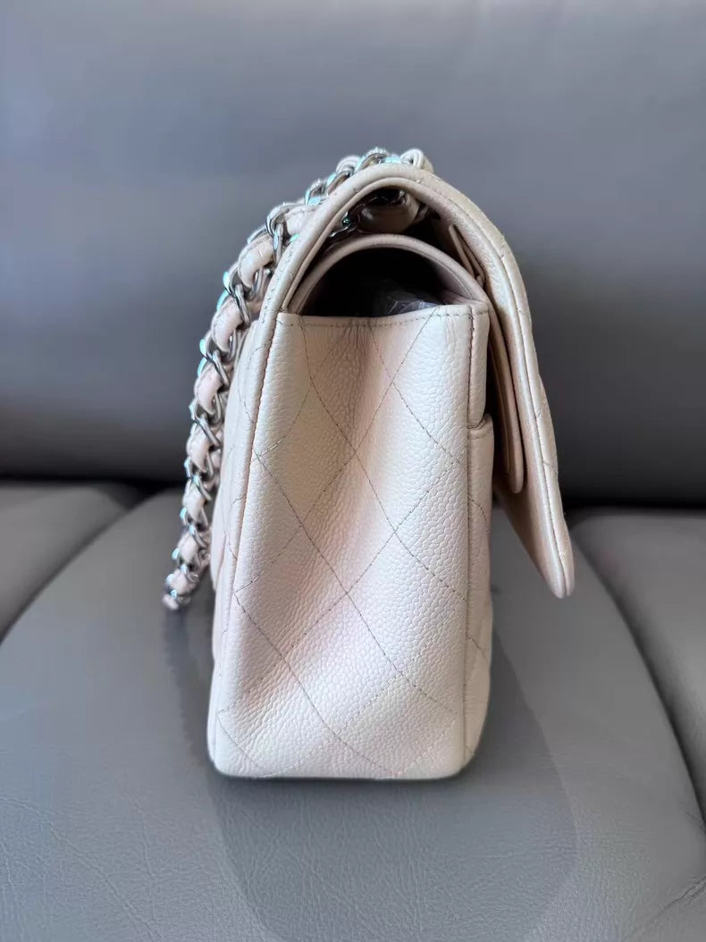 Channel Chanel Cf beige Jummbo silver hardware 17