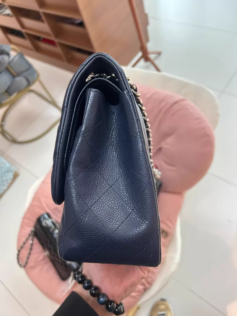 Chanel Chanel cf jumbo pebbled leather dark blue 19
