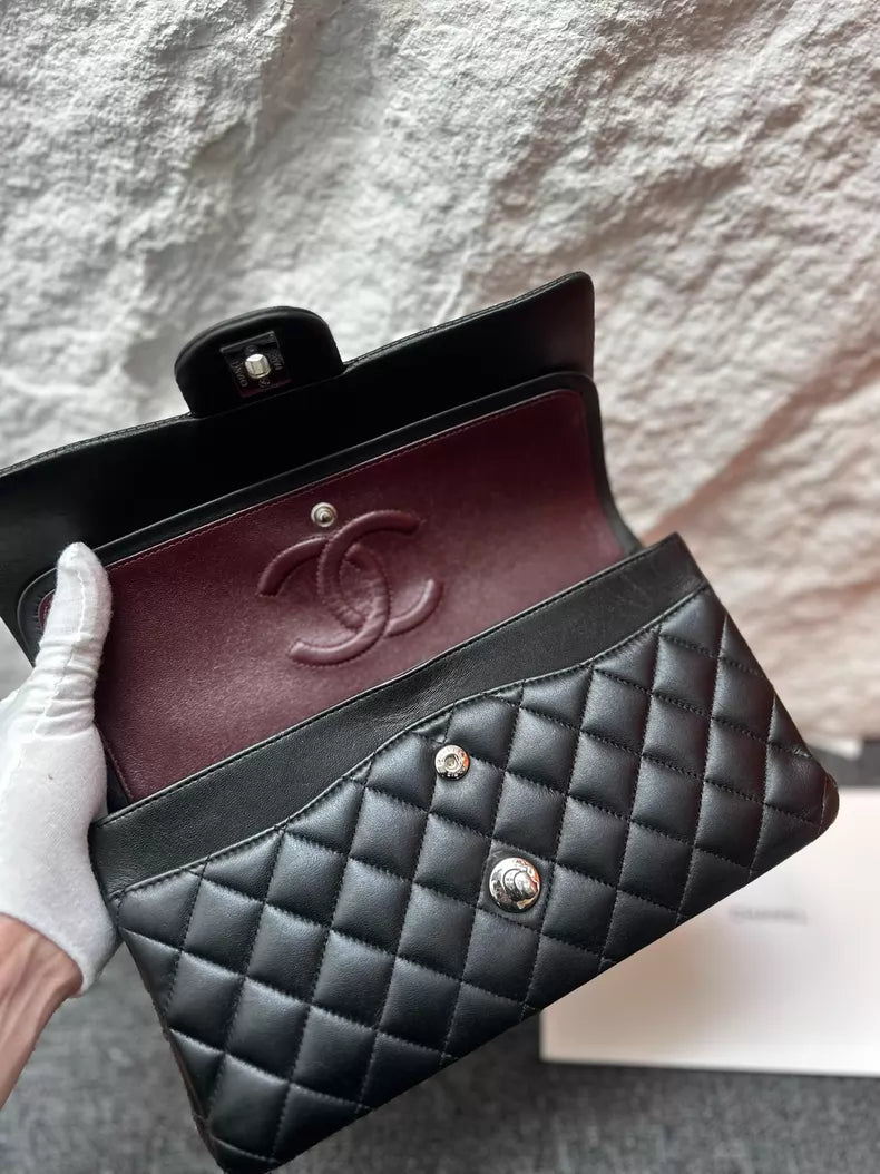 Chanel CF medium 21 black silver hardware lambskin