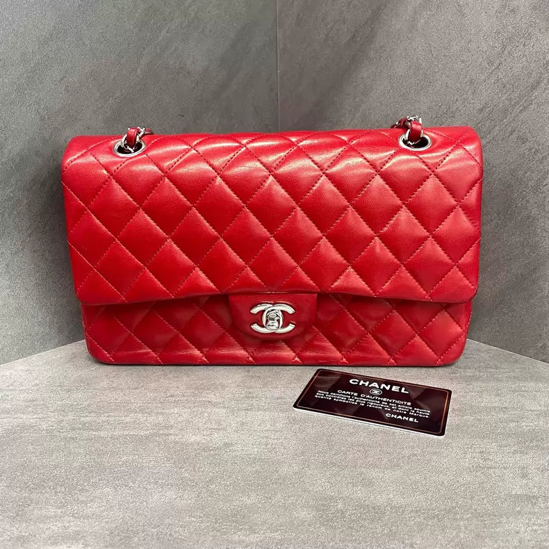 chanel Chanel CF medium red silver hardware lambskin 13