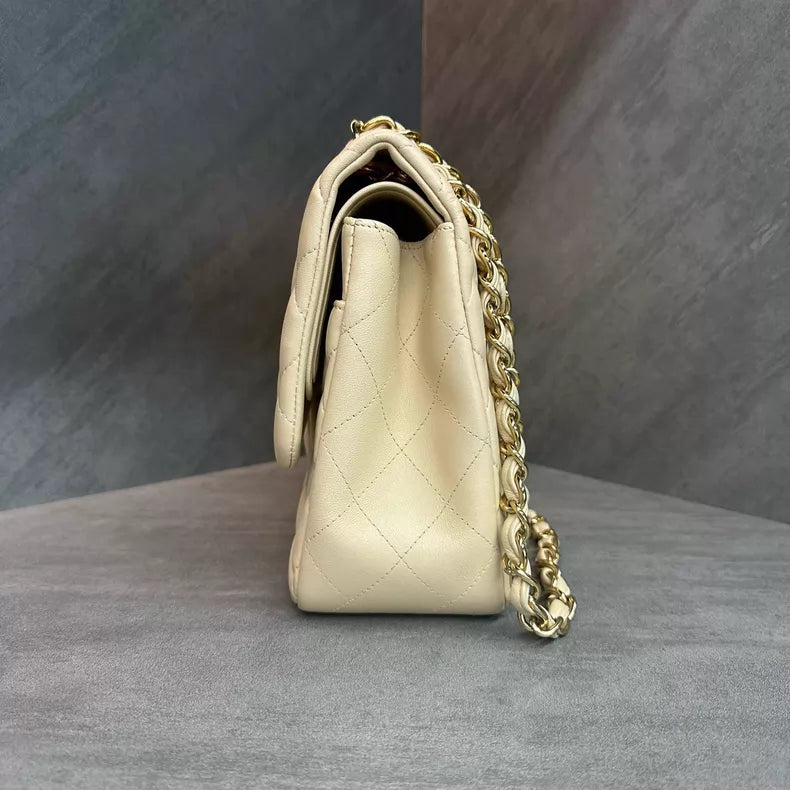 Chanel cf jumbo milk tea lambskin 15