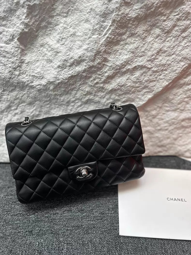 Chanel CF medium 21 black silver hardware lambskin