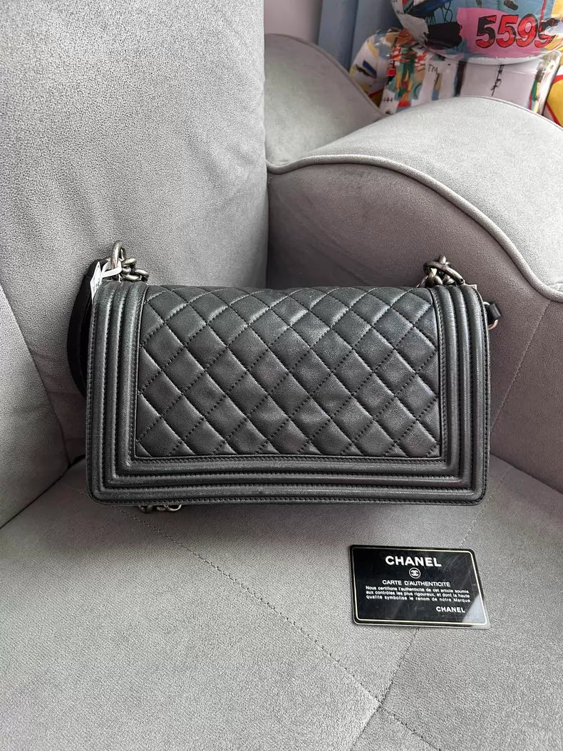 CHANEL Chanel leboy medium lambskin black silver hardware