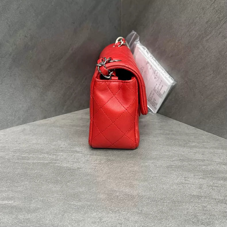 Chanel Chanel CF mini red silver hardware lambskin