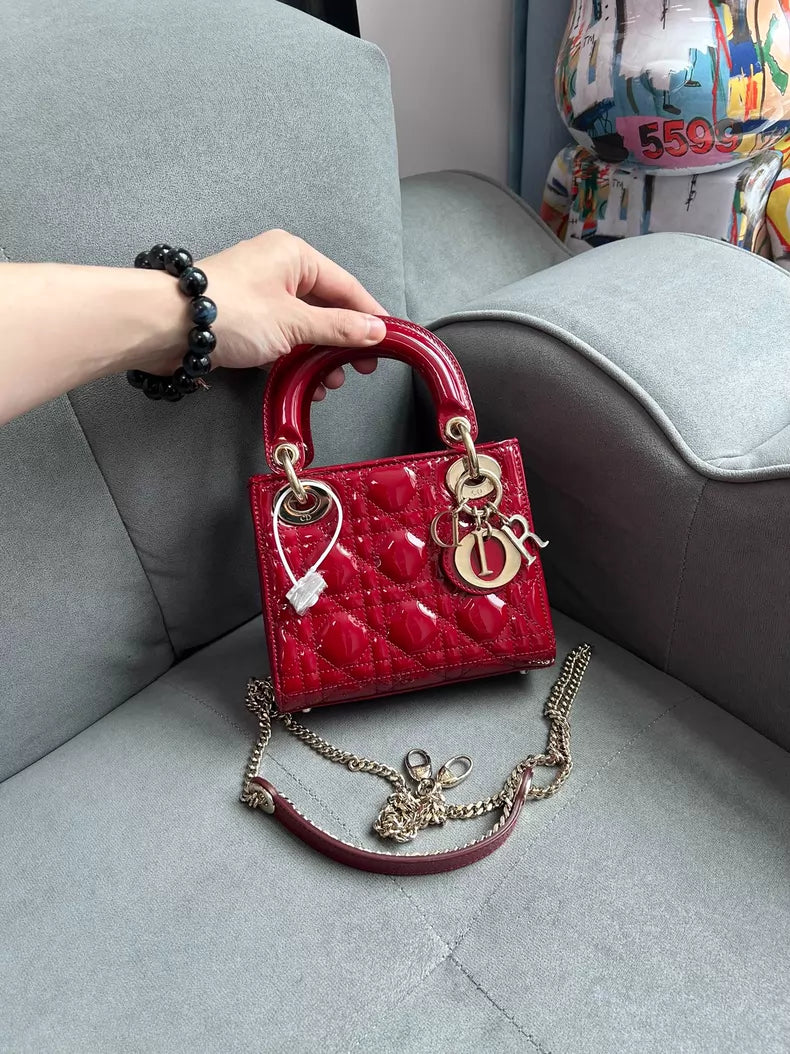 Dior Dior Lady Dior patent leather red gold hardware 20