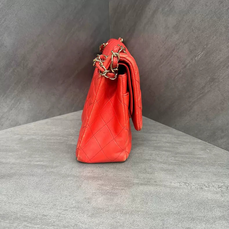 CHANEL Chanel cf jumbo orange red lambskin