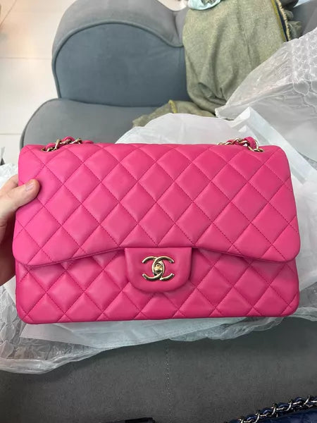 CHANEL Chanel CF Jumbo pink lambskin gold hardware