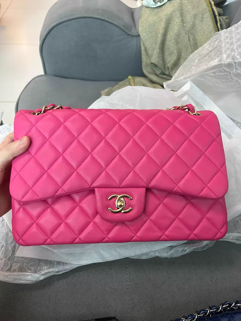 CHANEL Chanel CF Jumbo pink lambskin gold hardware