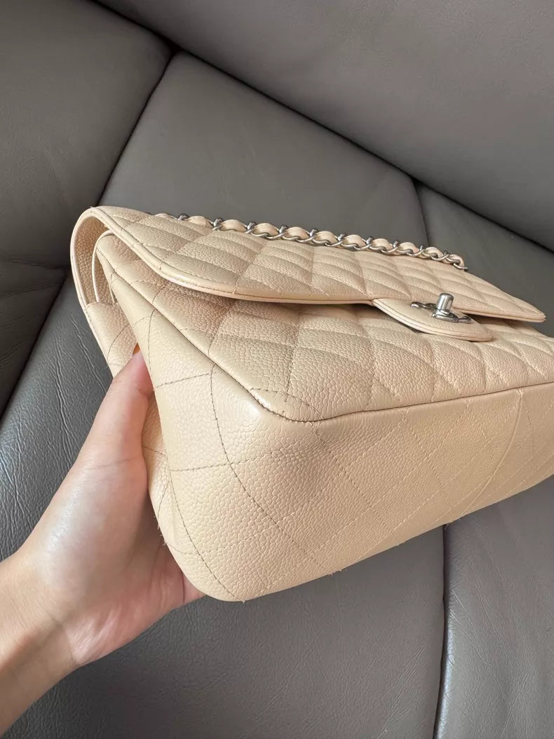 Channel Chanel Cf beige Jummbo silver hardware 17