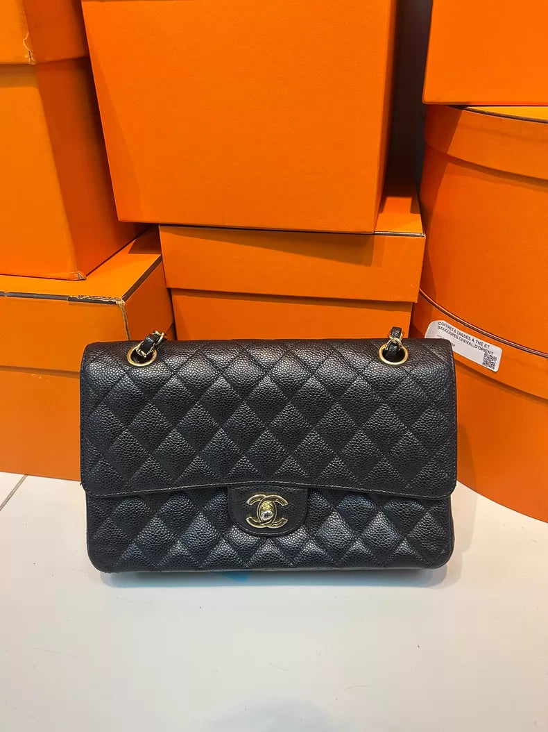 Chanel /Chanel CF medium black gold hardware leather