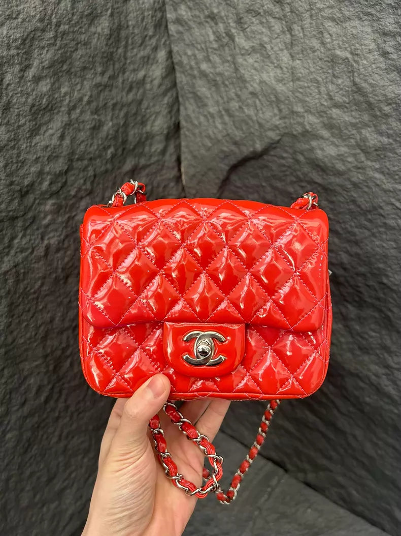 CHANEL Chanel CF patent leather hot pink silver hardware 14