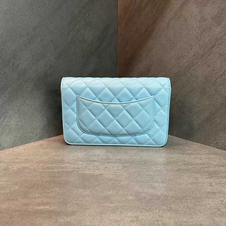 CHANEL Chanel woc sky blue leather gold hardware chain bag