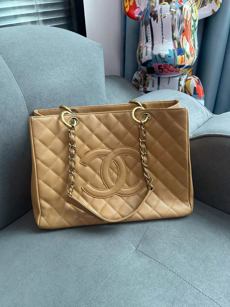 Chanel Chanel milk tea gold hardware pebbled leather leather GST
