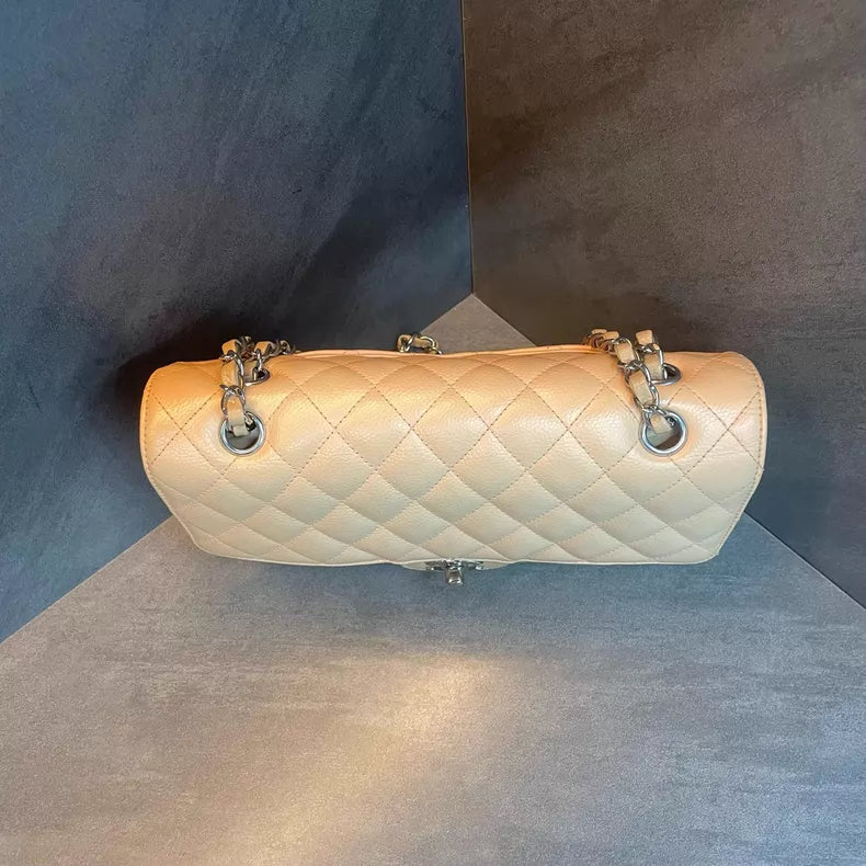 Chanel /Chanel CF beige silver hardware pebbled leather leather 26