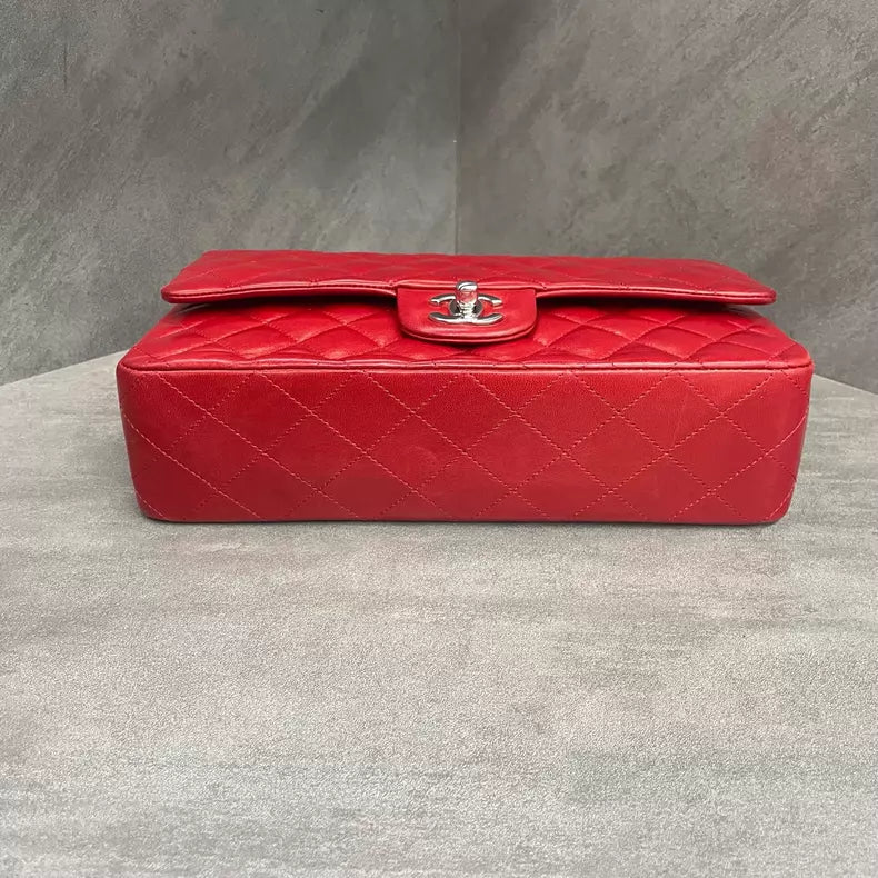 chanel Chanel CF medium red silver hardware lambskin 13