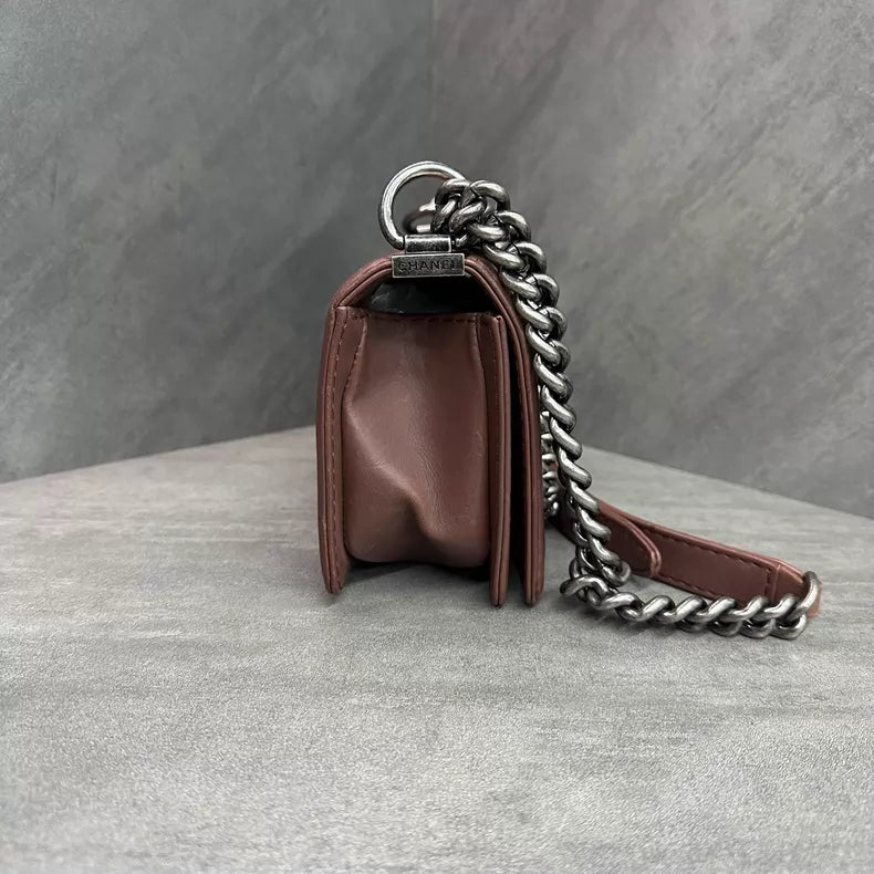 Chanel Chanel brown silver hardware lambskin Leboy small