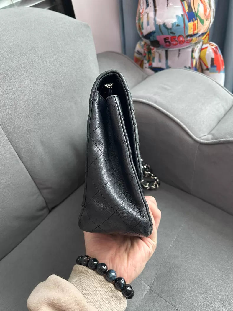 Chanel Chanel cf jumbo black lambskin silver hardware