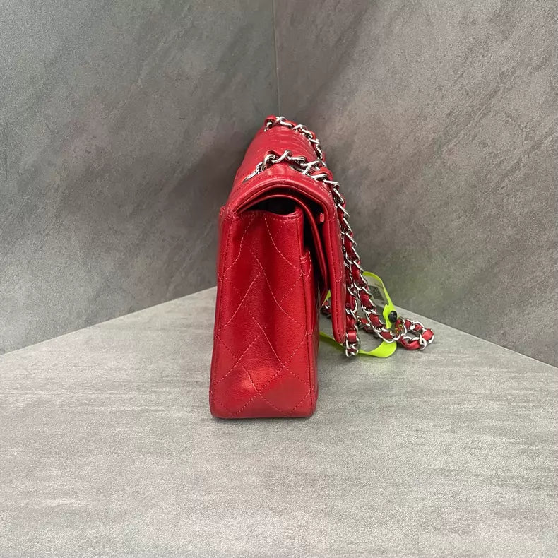 chanel Chanel CF medium red silver hardware lambskin 13