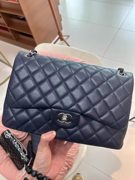 Chanel Chanel cf jumbo pebbled leather dark blue 19
