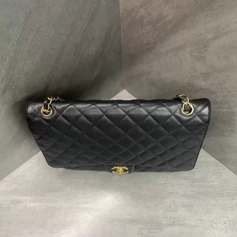 Chanel Chanel CF maxi large black gold hardware pebbled leather