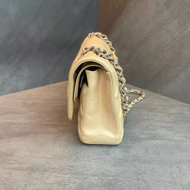 Chanel /Chanel CF beige silver hardware pebbled leather leather 26