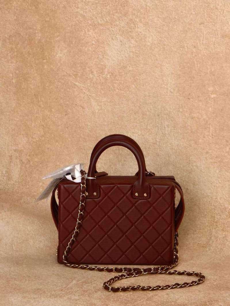 Calfskin Quilted Studded Square Vanity Case Burgundy