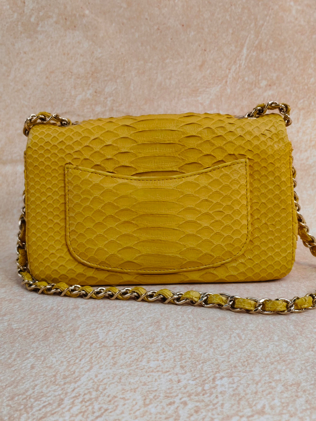 Chanel Yellow Python  Rectangular Classic Single Flap
