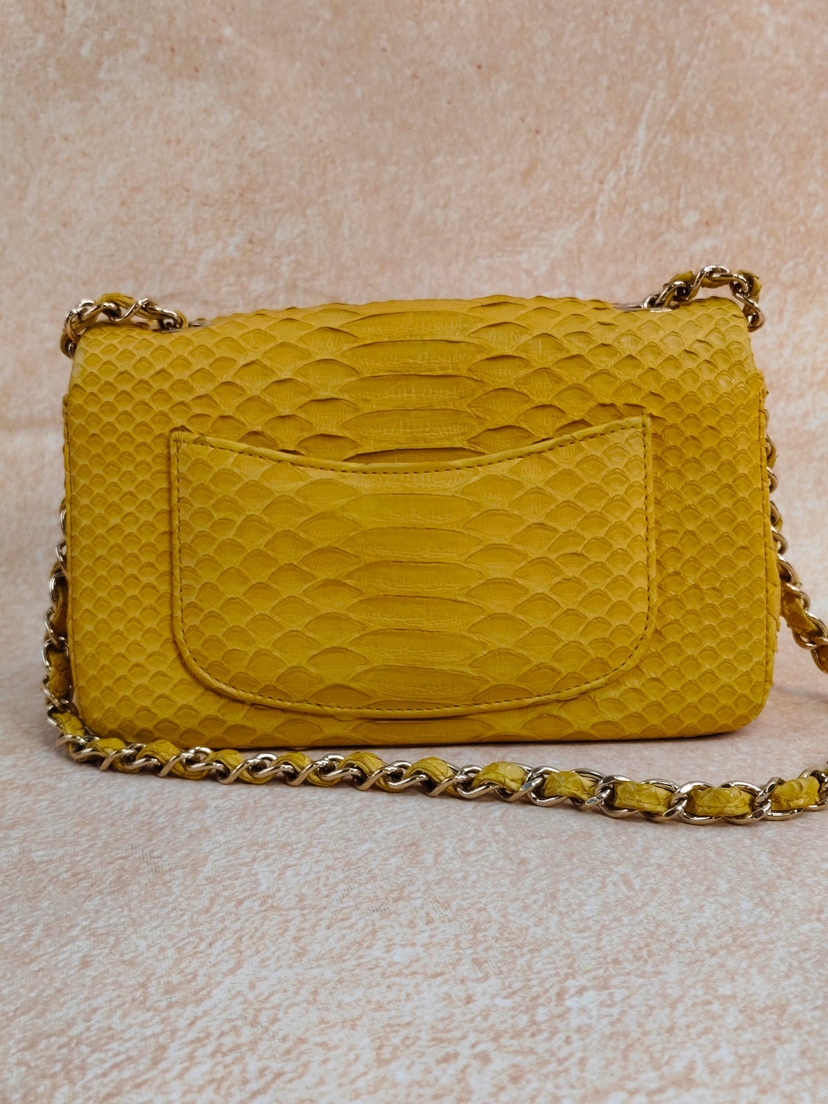 Chanel Yellow Python  Rectangular Classic Single Flap