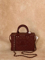 Calfskin Quilted Studded Square Vanity Case Burgundy